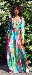 Multi-color Pastel Silk Charmeuse Maxi Dress